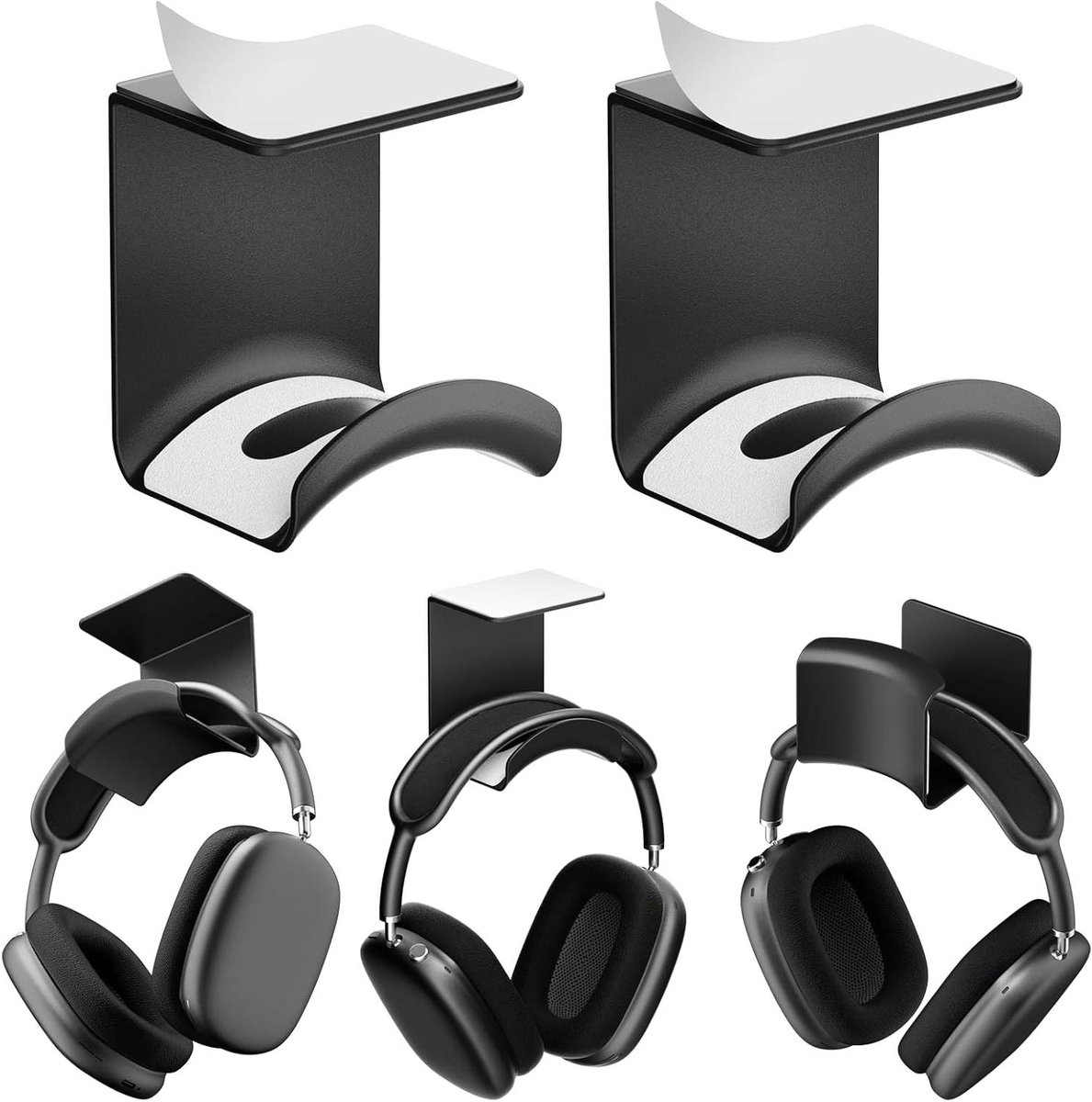 Hoofdtelefoonhouder Set - Universele Haken - Bureau Organisatie - Zelfklevend & Beschermend - 2 Stuks - Zwart