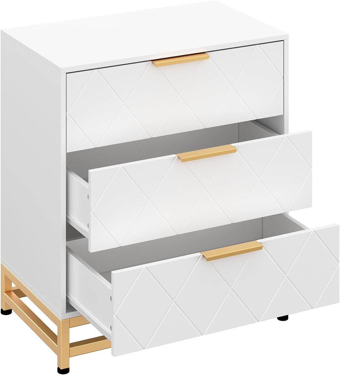 Witte Ladekast met 3 Laden - Houten Commode voor Slaapkamer en Woonkamer - Ruimtebesparend Nachtkastje & Opbergkast - 61 x 40 x 73 cm
