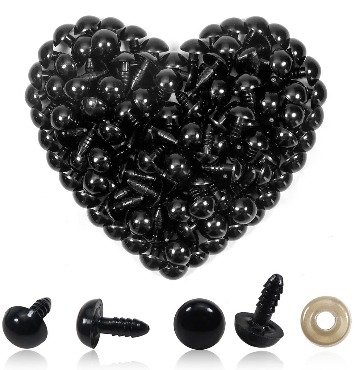Dailygoods - 150 Stuks Veiligheidsogen voor Poppen met Sluitringen - 12 mm