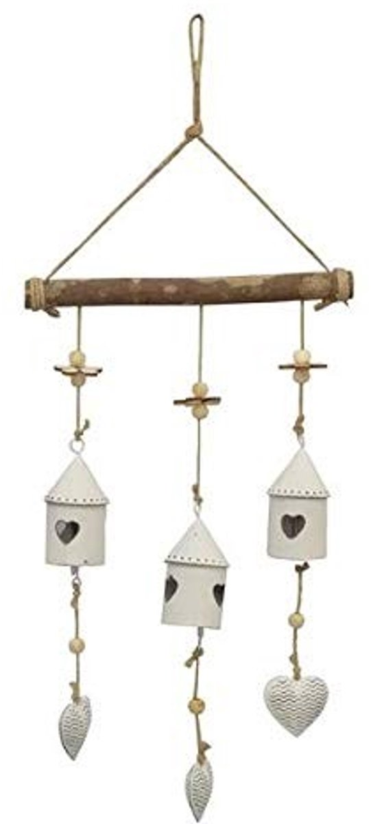 Dailygoods- Raamdecoratie Windspel - Vogelhuis Slinger - Wanddecoratie Hout - Raamdecoratie Binnen - Decoratieve Hangers - Afmetingen 48 cm x 19 cm x 4 cm