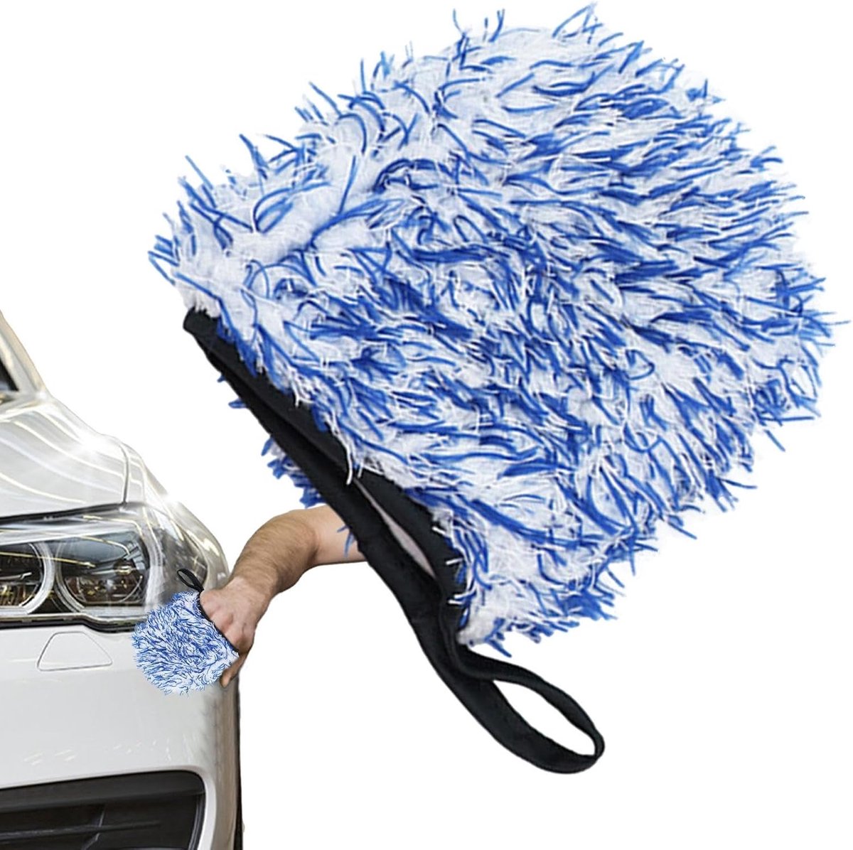 Microvezel Washandschoen - Reinigingshandschoen - Auto Reinigen - Krasvrije Reiniging - 3 Pack - Blauw Wit