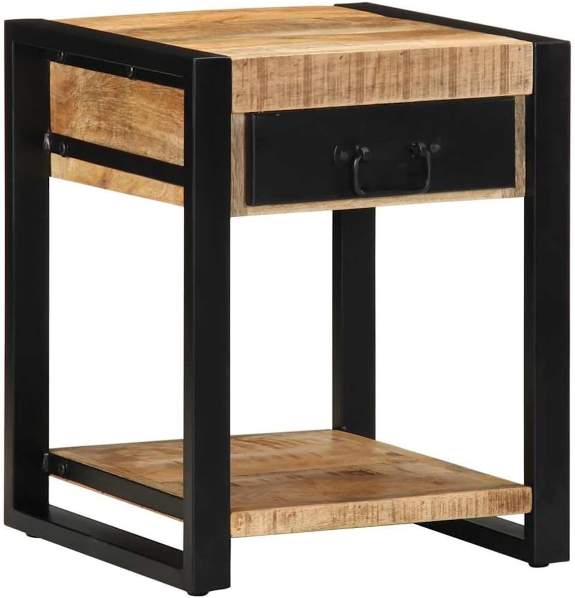 Bijzettafel salontafel - Woonkamertafel nachtkastje - Opbergen en decoreren - Massief ruw mangohout - 40x40x50 cm - Houtkleur