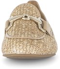 Gabor instapper in gevlochten beige stof met beige leren details en gouden bit.