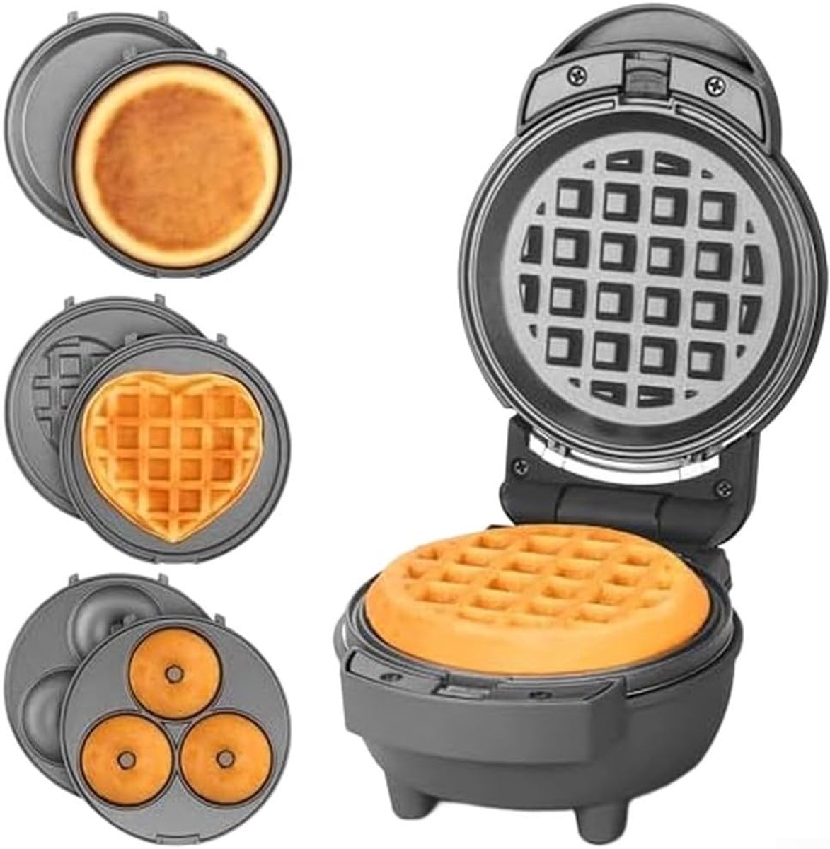 Wafelmaker Mini - Snack Maker - Ontbijt Maken - 4-in-1 Functie - Compact Design - Zwart