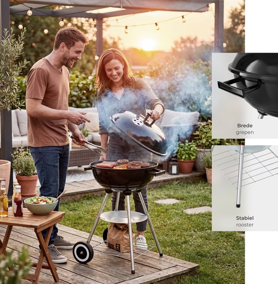tectake® Houtskool Barbeque - Kogel BBQ - Ø 41,5 cm Grillplaat - Grill met 2 Wielen - Smoker met Deksel - Rond - Zwart - Metaal van TecTake — afbeelding 4