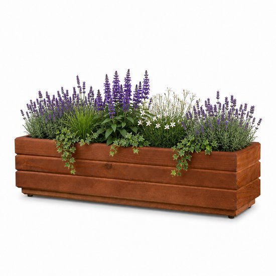 Plant&Bak Jardinière de balcon en pin L70 × l17 × H17 cm – Jardinière étroite en bois pour balcon et balustrade – Brun noyer