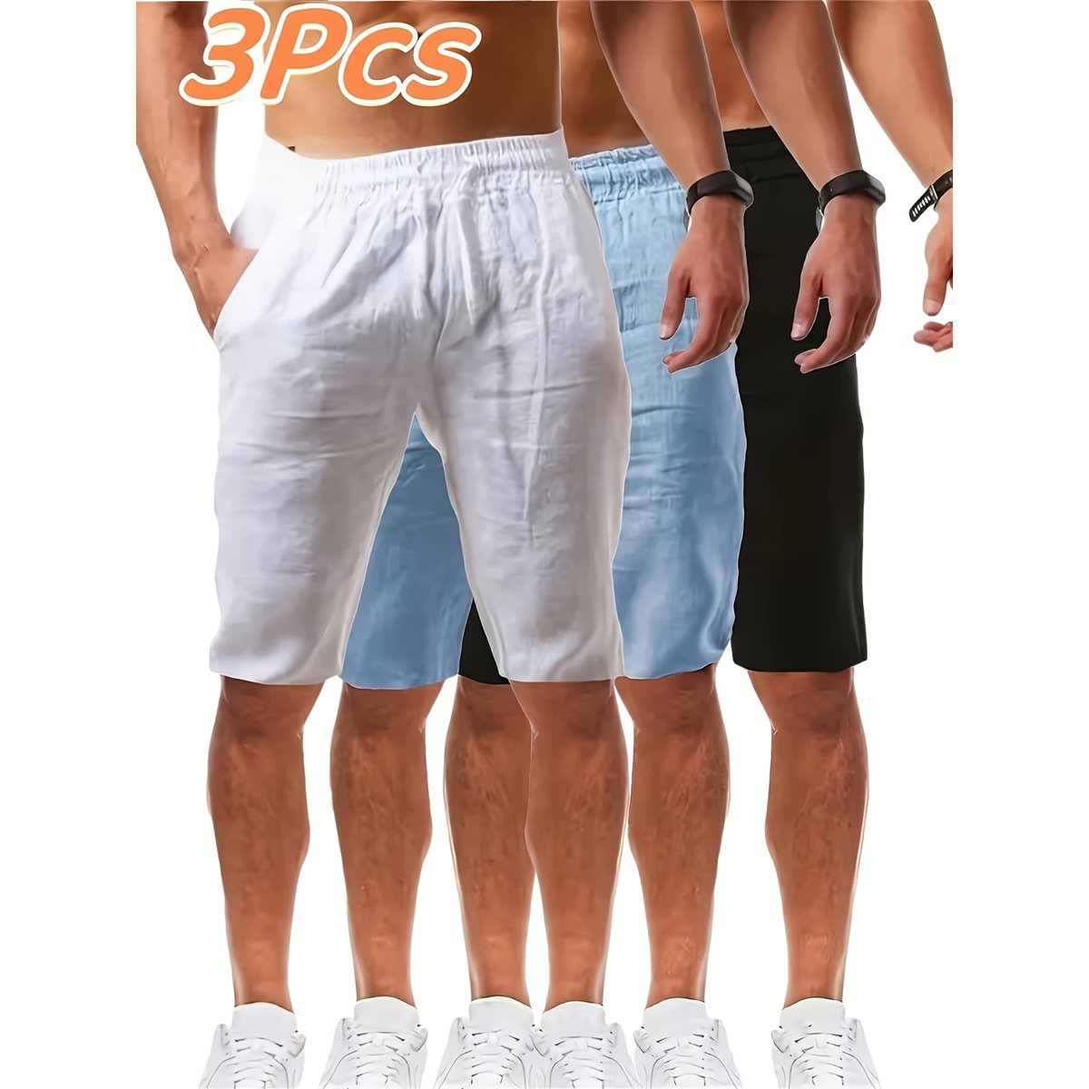 Currero Korte Linnen Broek Heren Zomerbroek Volwassenen Korte Broek Shorts Strandbroek Zomer Ibiza Stijl + Hemelsblauw + Zwart