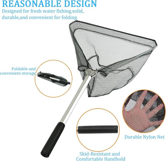 Visnet - Schepnet - Vissen - Inklapbaar Telescoop - 50 cm - Zwart Grijs — afbeelding 5