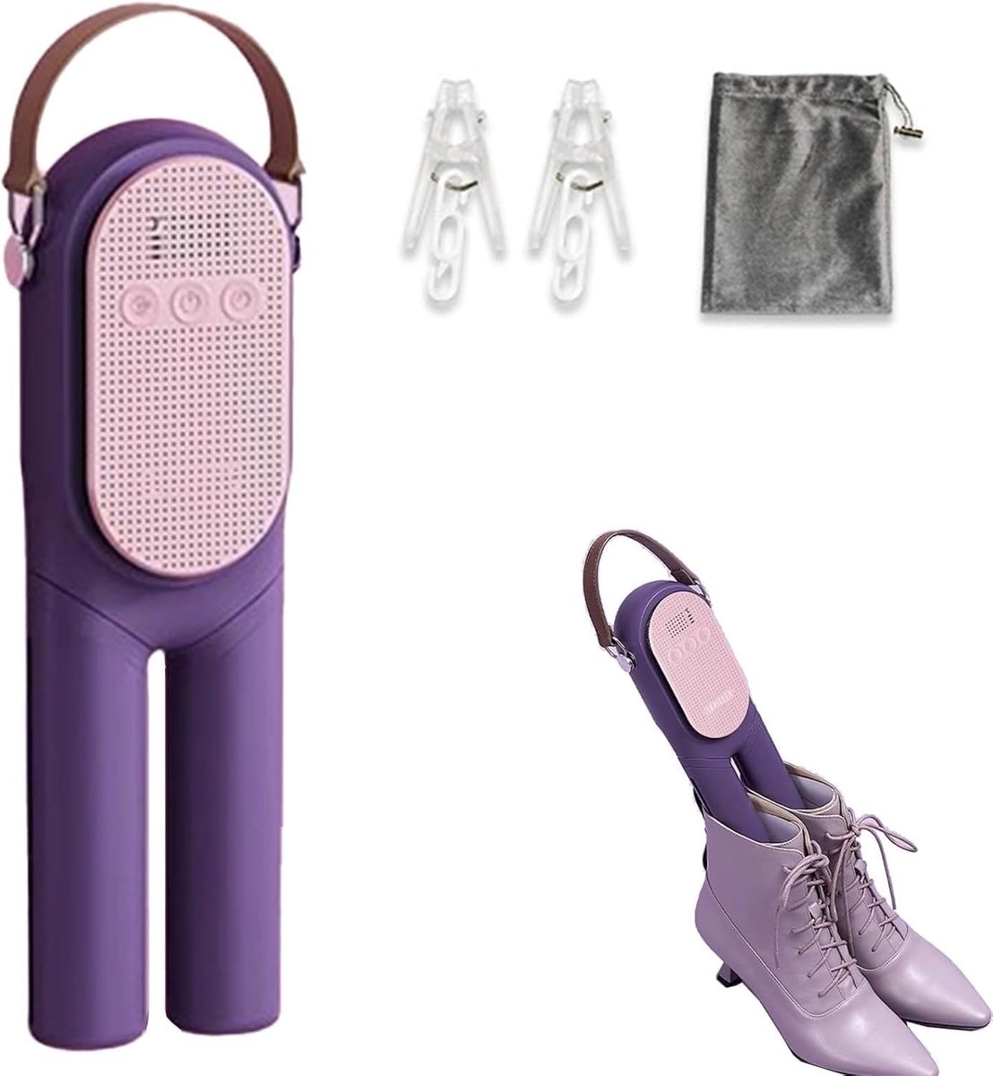 Opvouwbare Kledingdroger Draagbaar Reisrek Kleding en Schoenen Drogen UV en Verwarming Compact Ontwerp Wit