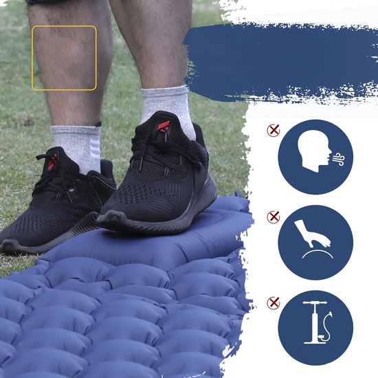 Tweepersoons Campingmatras Met Kussen - Opblazen Met Voetpedaal Geen Pomp Nodig - Waterdicht 40D Nylon + Tpu - Scheurvast En Compact - Voor Buitengebruik En Gasten - Blauw — afbeelding 2