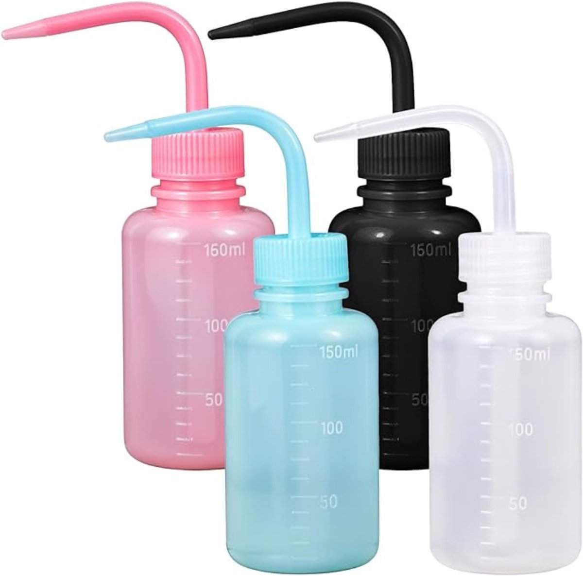 Verte Squeeze Bottle - Knijpfles met Mondstuk - Tattoo-Reinigingsfles met Maatverdeling - Juicy-Gieter - Tattoo-Knijpfles voor Planten en Laboratoriumgebruik - 4 Kleuren - 4 Stuks - 150 mL