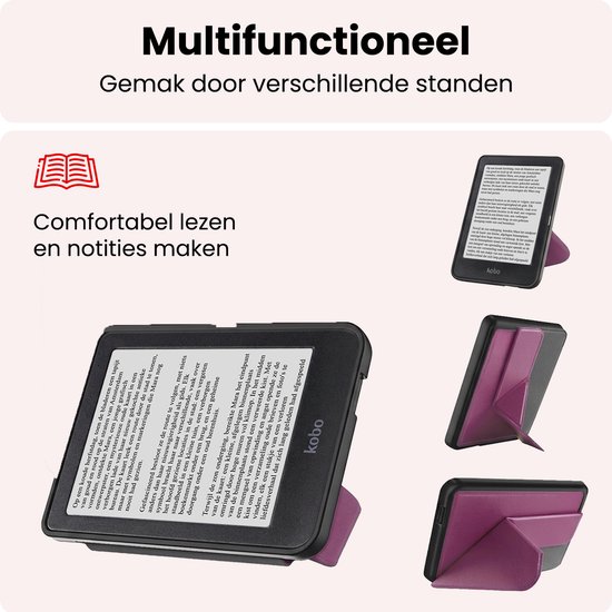 Hoes Geschikt voor Kobo Clara HD Hoesje Bookcase Cover Book Case Hoes Sleepcover Trifold - Paars — afbeelding 3