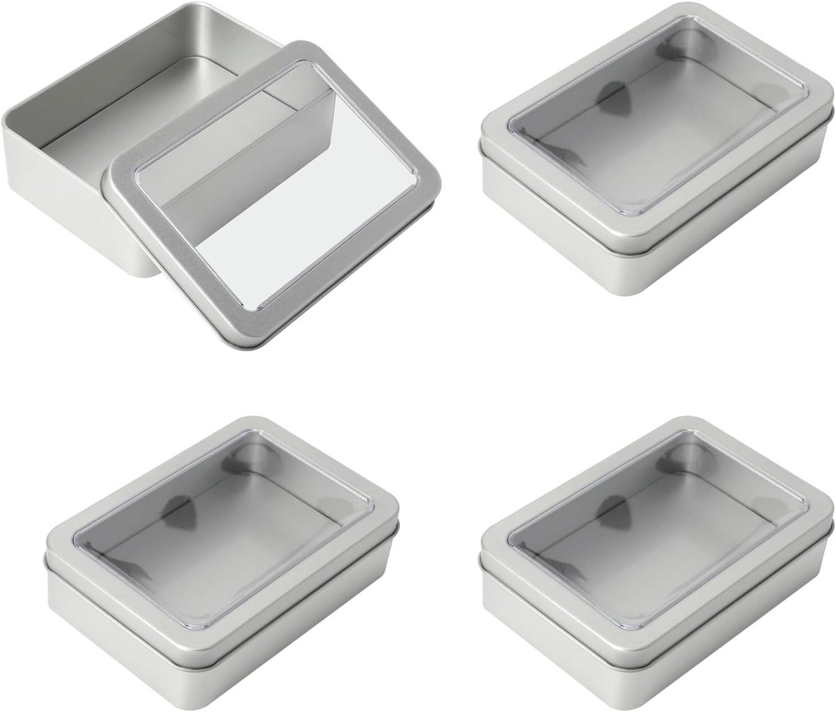 Metalen Doosjes met Venster en Deksel voor Reizen - Set van 4, Ideaal voor Organisatie en Opslag, 12,5x9,3 cm