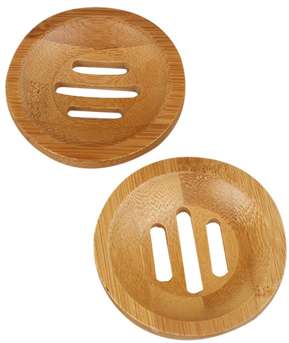 carmdering - Bamboe Zeephouder - Ronde Badhouder - Houten Zeepschaal - Zelfdrainend Ontwerp - Compact 8x8cm Formaat - Natuurlijk Bamboe - Minimalistische Stijl - Ruimtebesparend Voor Kleine Badkamers - 2 Stuks