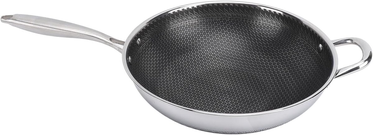 Roerbakpan Roestvrijstaal - Wokpan Koekenpan - Thuis Koken - Antiaanbaklaag Hittebestendig - 32 cm Diameter - Zilver