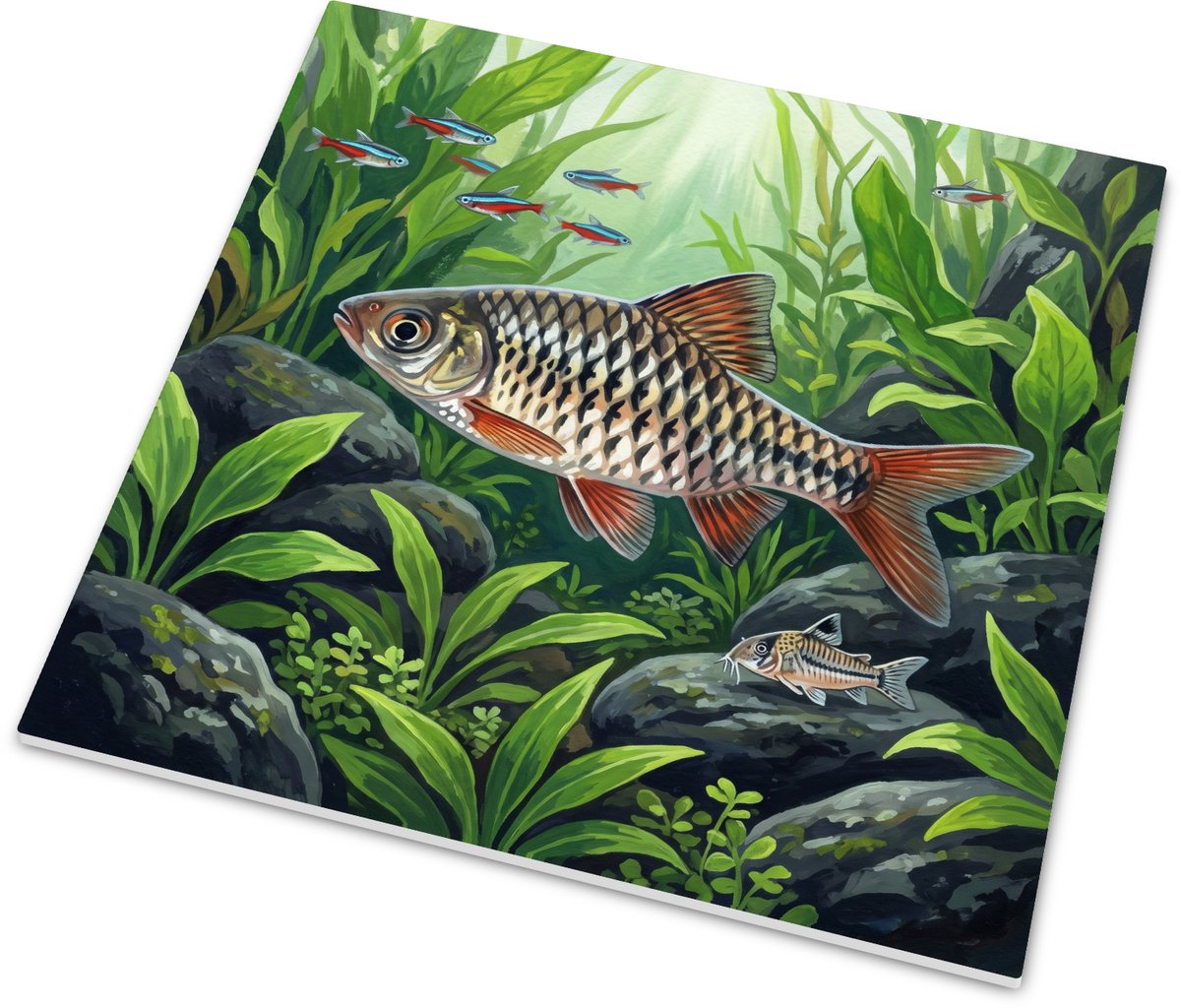 Tegeltje 15x15 cm - Gestreepte barbeel - Aquarium illustratie decoratie