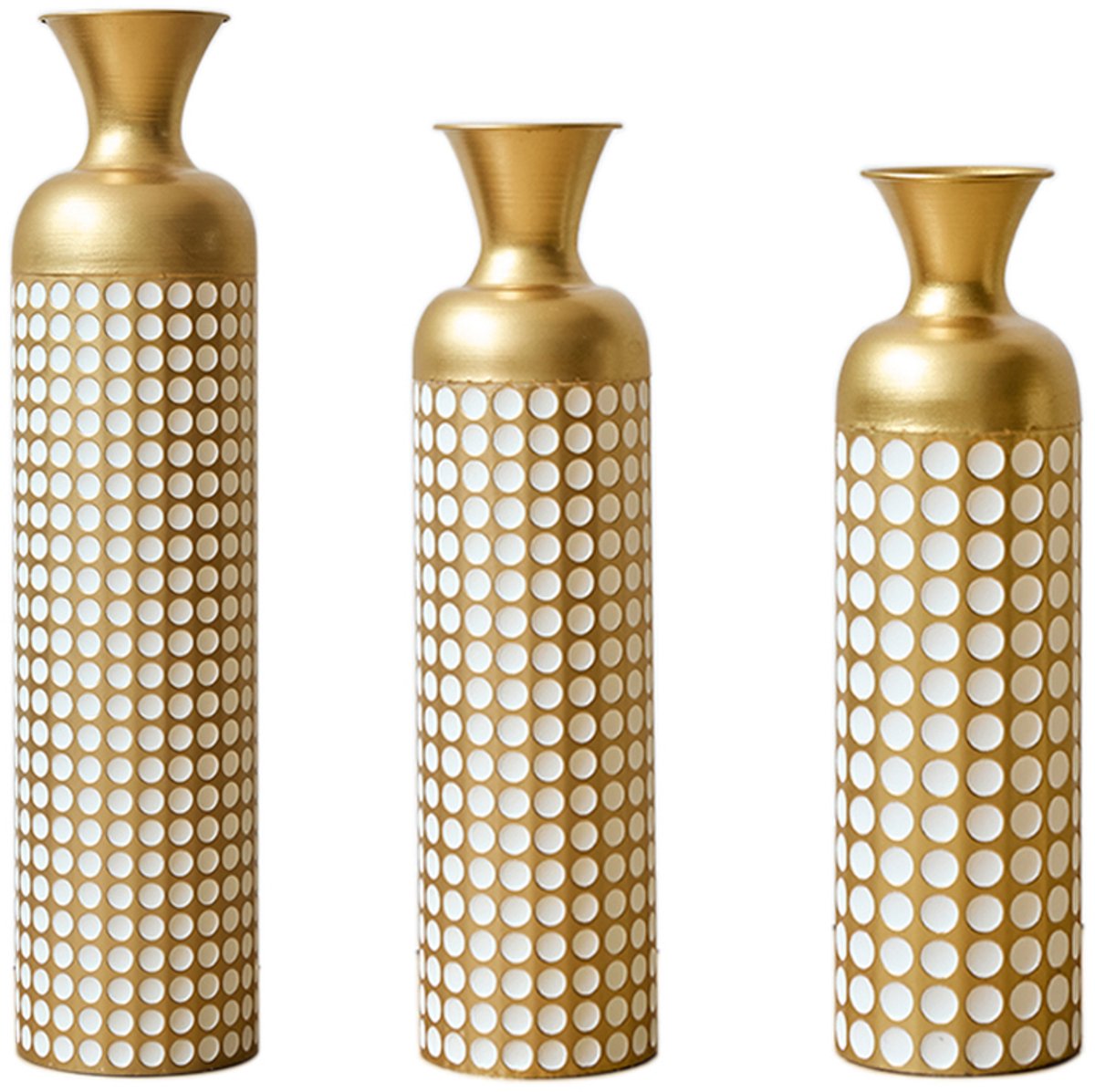 MUVANO Gouden Vloervazen Set - Hoge Vaas - Vaas Voor Pampasgras - Luxe Woondecoratie - Metaal - Stapelbaar - Woonkamer - 3-Delig - Goud