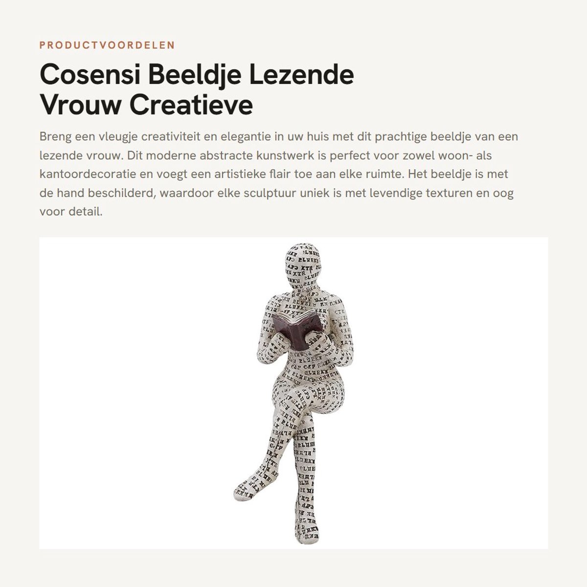 Dailygoods- Beeldje Lezende Vrouw - Hars Sculptuur - Decoratie voor Binnen - Cadeau voor Vrienden - Handgeschilderd - Exquise Details - Decoratiebeeldje