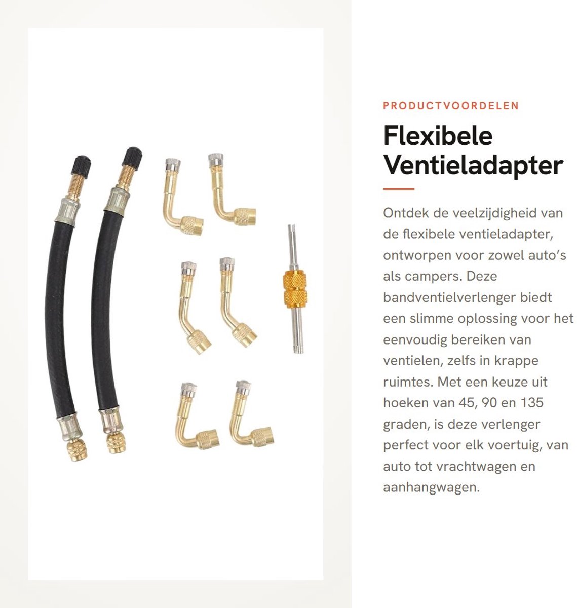 Dailygoods - Flexibele Ventieladapter - Bandventielverlenger - 45-90-135 graden - Geschikt voor auto en camper - Hoogwaardige kwaliteit - Verlenging v...