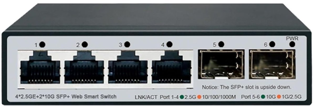Intelligent Netwerk Switch - Ethernet Hub - Netwerk Uitbreiding - 2x 10Gbps SFP+ - 6 Poorten - Zwart