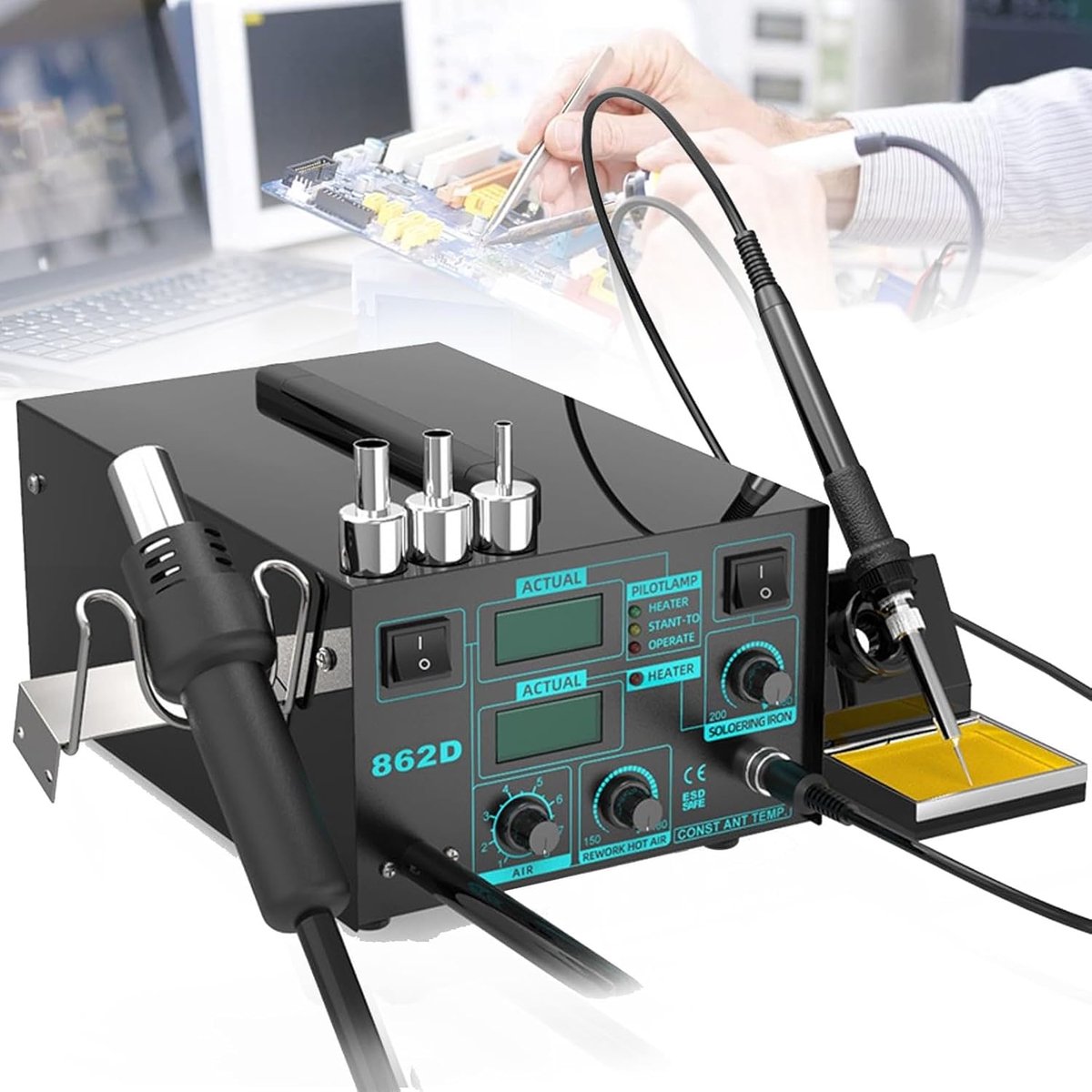 Desoldeerstation - Heteluchtstation Soldeer - Elektronica Reparatie - 2-in-1 Functie - 600 Watt - Zwart