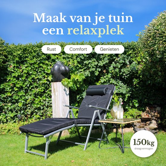 O'DADDY® Ligbed tuin - Zonnebed - Ligbedden - Ligbed opvouwbaar volwassenen - Ligbed opvouwbaar - Ligbed - Ligbed inklapbaar - Ligstoel - Ligstoel opvouwbaar - Ligbed tuin - Ligkussen - Zonnebed met hoofdsteun - Zwart van O'DADDY — afbeelding 2