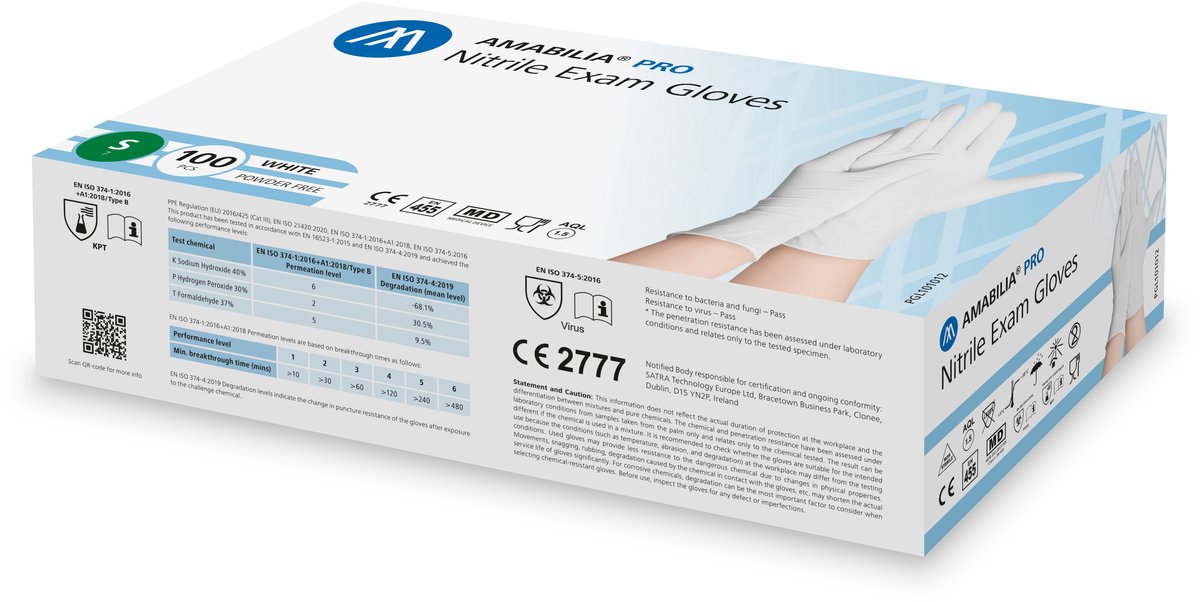 Nitril handschoenen ongepoederd Amabilia - Maat S - 100 stuks - Wit