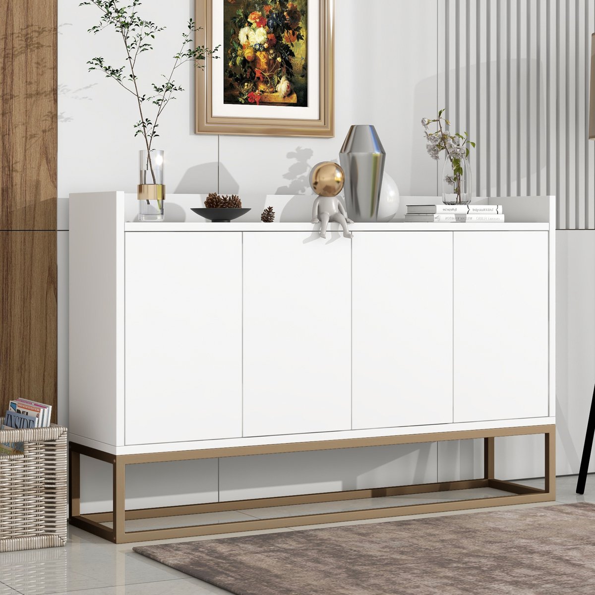 Dressoir - Wit - Verborgen deurgrepen - Verstelbare planken - 120 x 30 x 80 cm