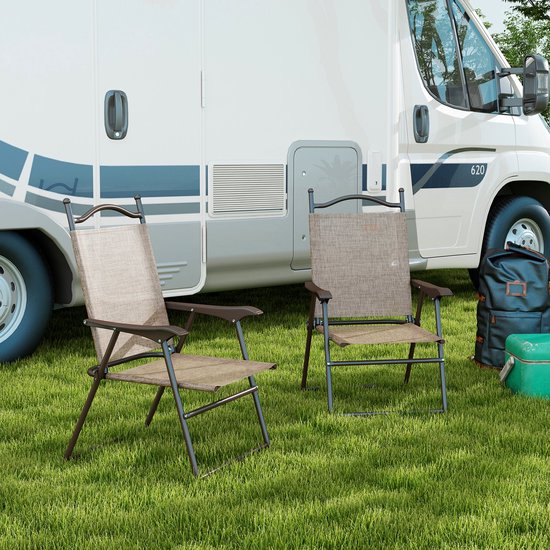 Set van 2 klapstoelen voor in de tuin met armleuningen en zitting van ademend textiel, bruin — afbeelding 3