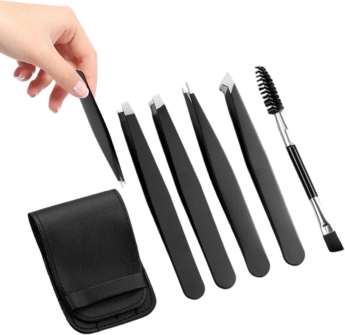 Pincet Set - Precisie Tangen - Nauwkeurige Ontharing - Roestvrij Staal - 5 Delig - Zwart