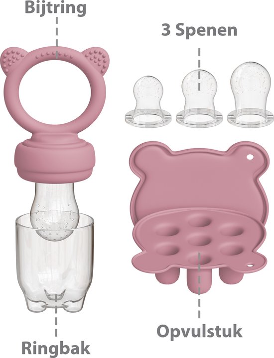 Liefjes & Co Fruitspeen & IJsblokjesvorm - Baby Speen met Bijtring - BPA-vrij Siliconen - 3 Speenmaten S/M/L - Pastelroze van Liefjes & Co — afbeelding 3