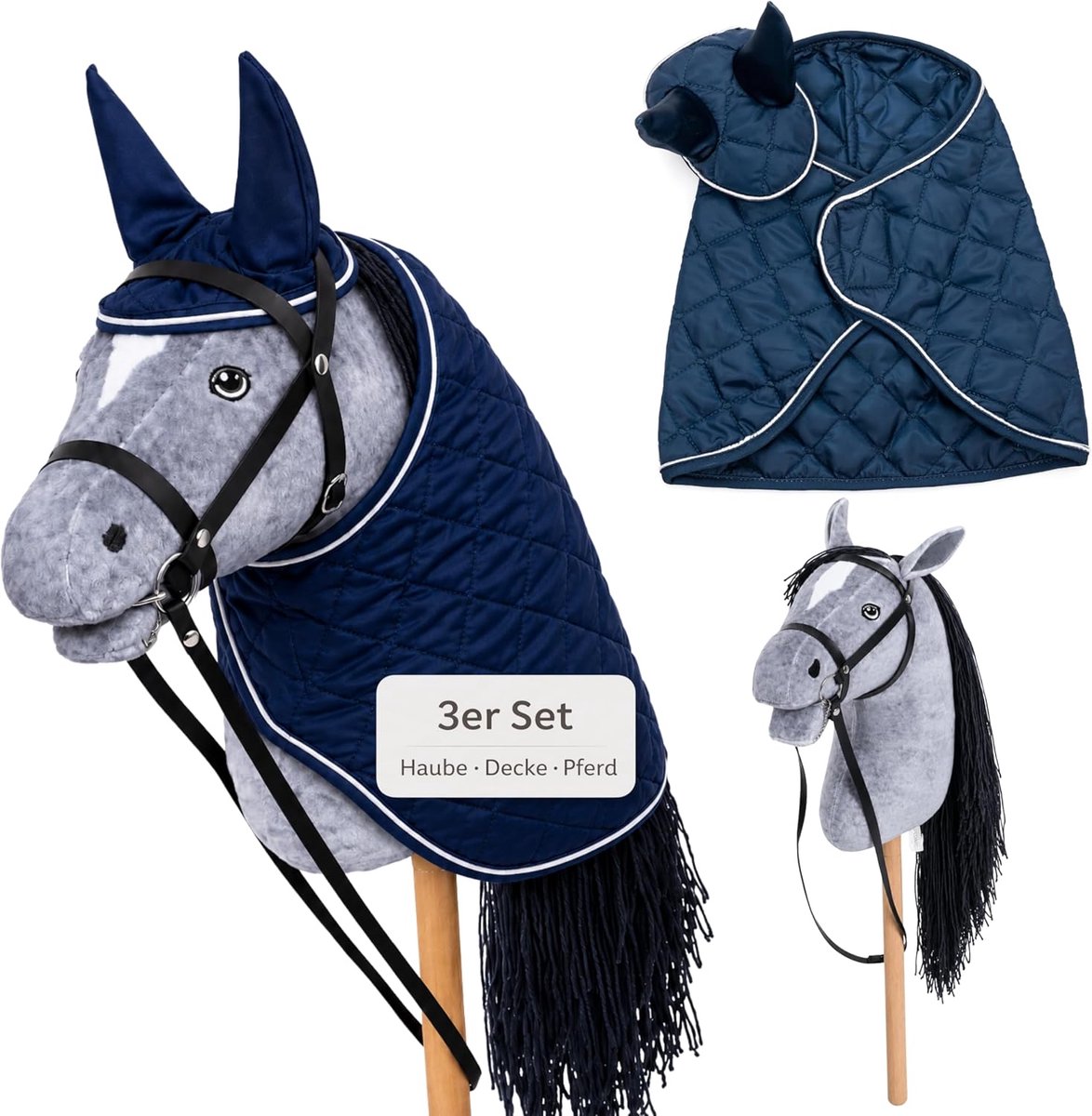 Hobbypaard Set - Steekpaard met Accessoires - Rollenspel en Sport - Compleet met Deken en Kap - 35 cm Staaf