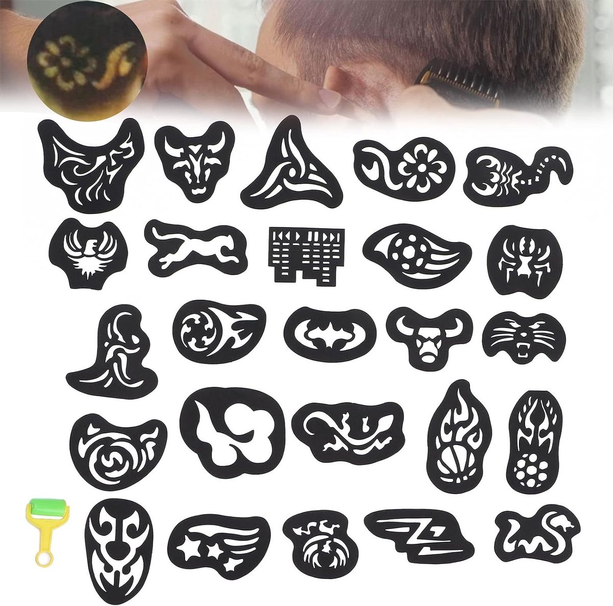 25 Stuks Haar Tatoeage Sjablonen voor Creatieve Haarstyling, DIY Kapsels en Kleuren voor Volwassenen en Kinderen