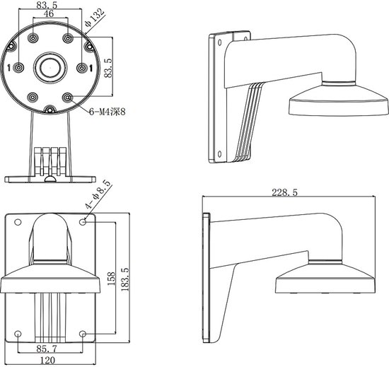 Hikvision DS-1273ZJ-130-TRL-B Zwarte muursteun van aluminium van HI — afbeelding 5