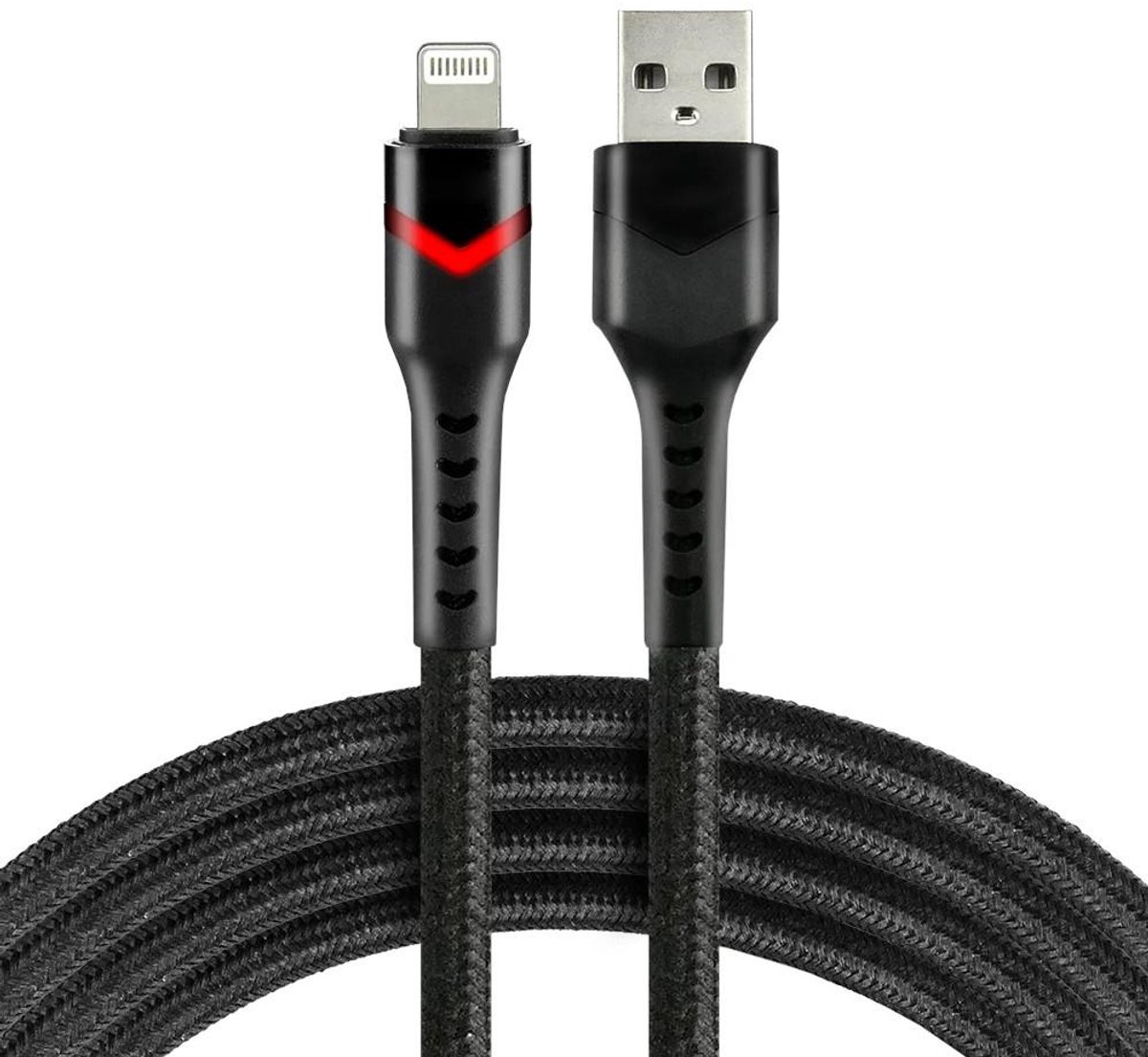 Everactive CBB-1IBR Serie - USB naar Lightning Kabel - 1m - Snelladen - RGB LED - Nylon Omslag