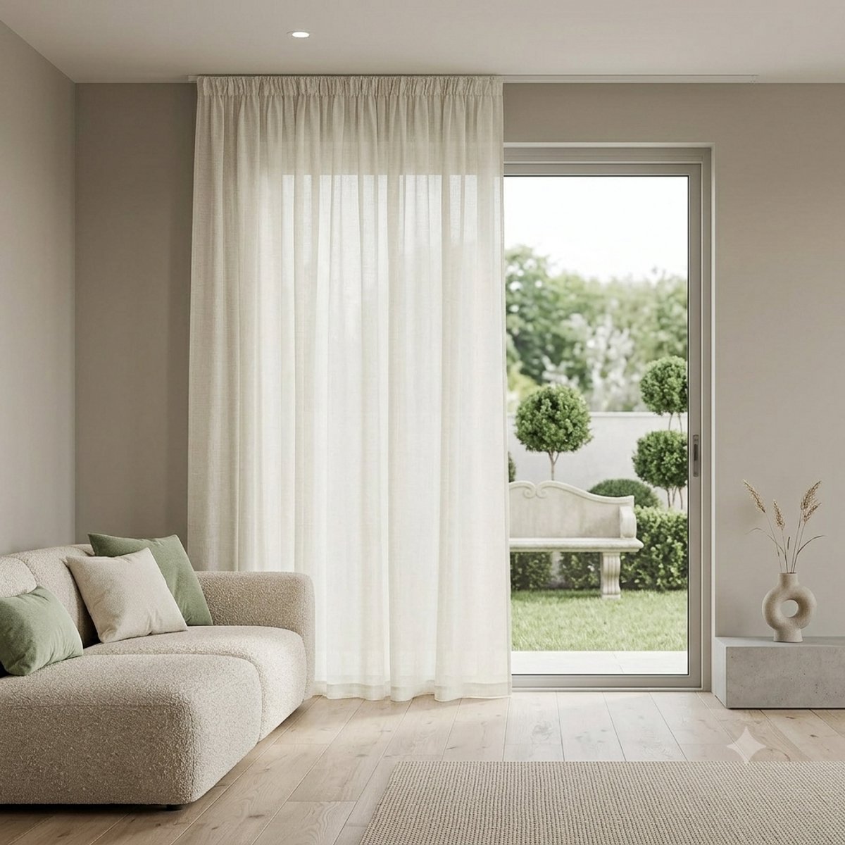 Maison Elara Transparante Raamgordijnen Linnen Vitrage Plooiband 300x220 cm Natuurlijk Kant en Klaar Paneel