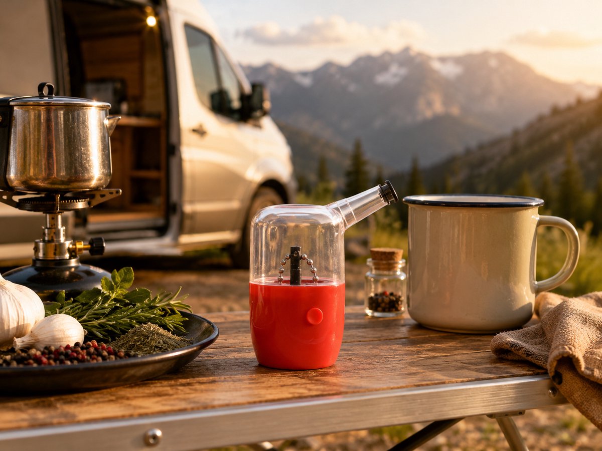 Zirkle MiniSpout - Elektrische Kruidenmaler / Specerijmolen / Mini Spice Grinder / Kruidenmolen - Oplaadbaar - Voor Gedroogde Kruiden, Kruidenmixen en Specerijen - Compact voor Thuis, Reizen en Camping - Rood