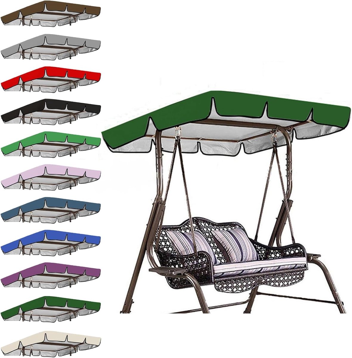 Sander Shop Tuinschommel luifel vervanging voor 2,3-zits tuinschommelstoel, hangmat hoes voor tuinmeubelen, genieten van het buitenleven met bescherming (249 x 185 x 18 cm,Donkergroen)