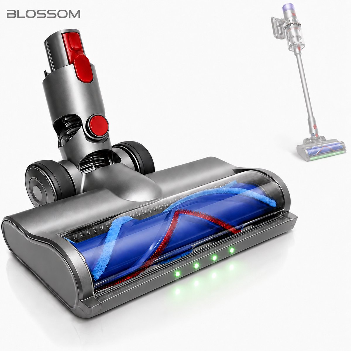 BLOSSOM Zuigmond Geschikt voor Dyson Steelstofzuiger V7/V8/V10/V11/V15/G5 - Vloerzuigmond - Stofzuigermondstuk - Stofzuigeraccessoires - Met LED Lampen - Blauw