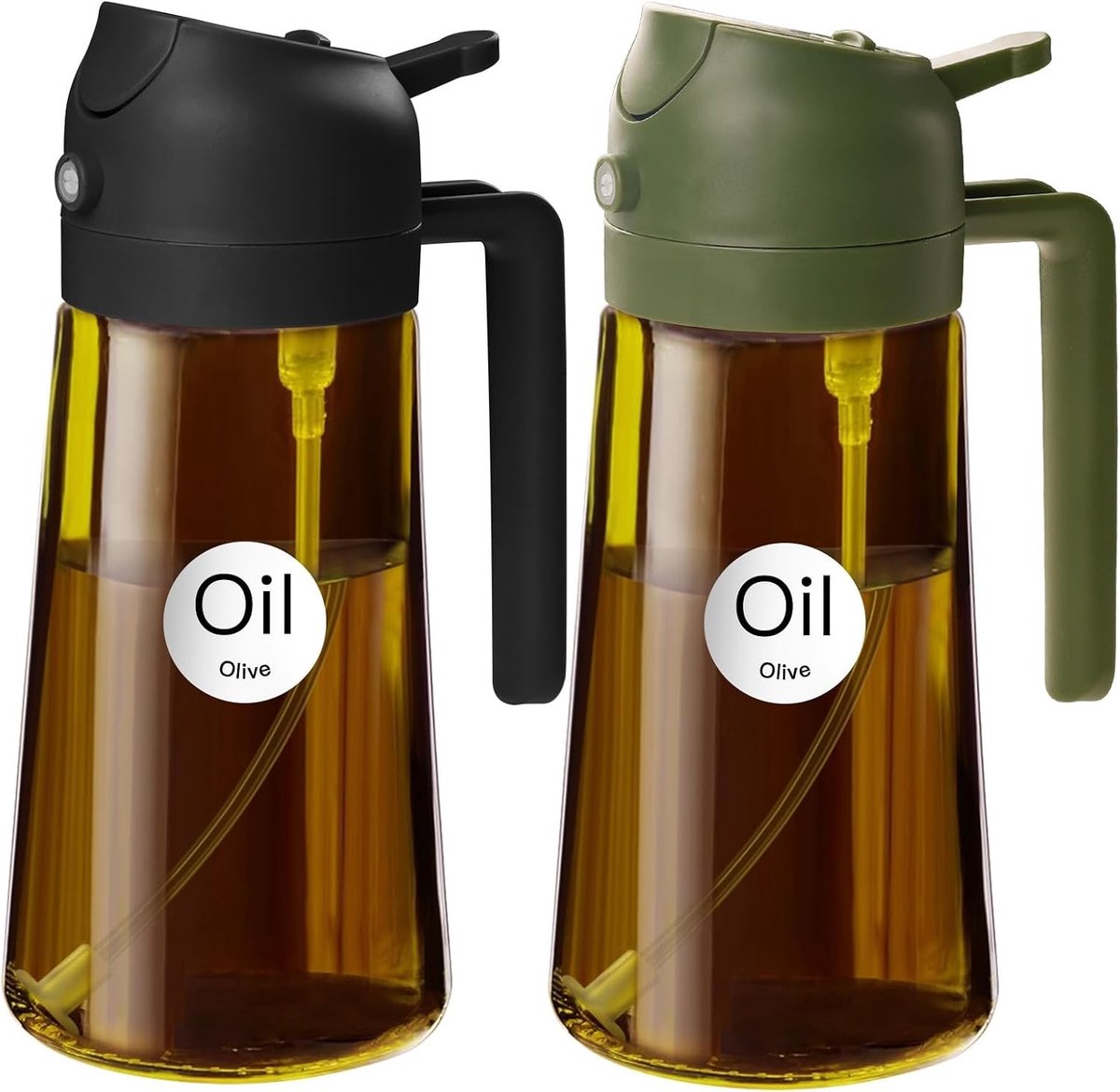 Olijfoliesprayer - Zwart & Olijfgroen - 470 ml - Glas en BPA-vrij PP - Voor Keuken en Koken