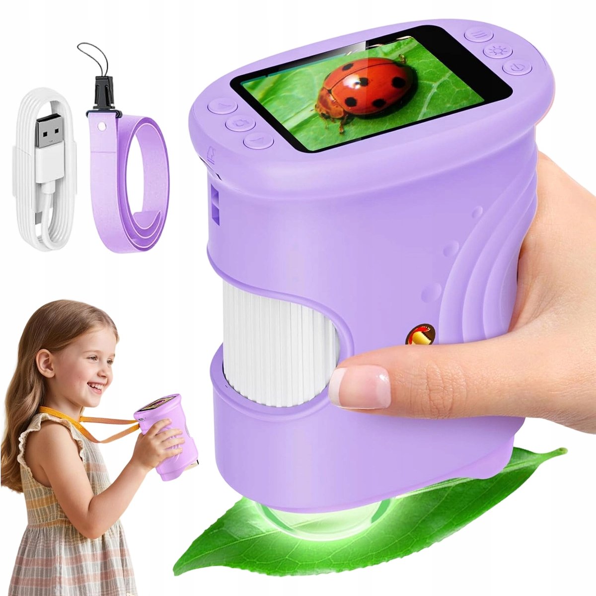 Digitale Microscoop voor Kinderen - Handmicroscoop - Kindermicroscopen - 2MP Camera & 1000x Vergroting - Handmatige Scherpstelling & 8 Instelbare LED's - 32 MB Opslag Voor 200+ foto's - Educatief Speelgoed - Voor Natuur & Experiment - Paars
