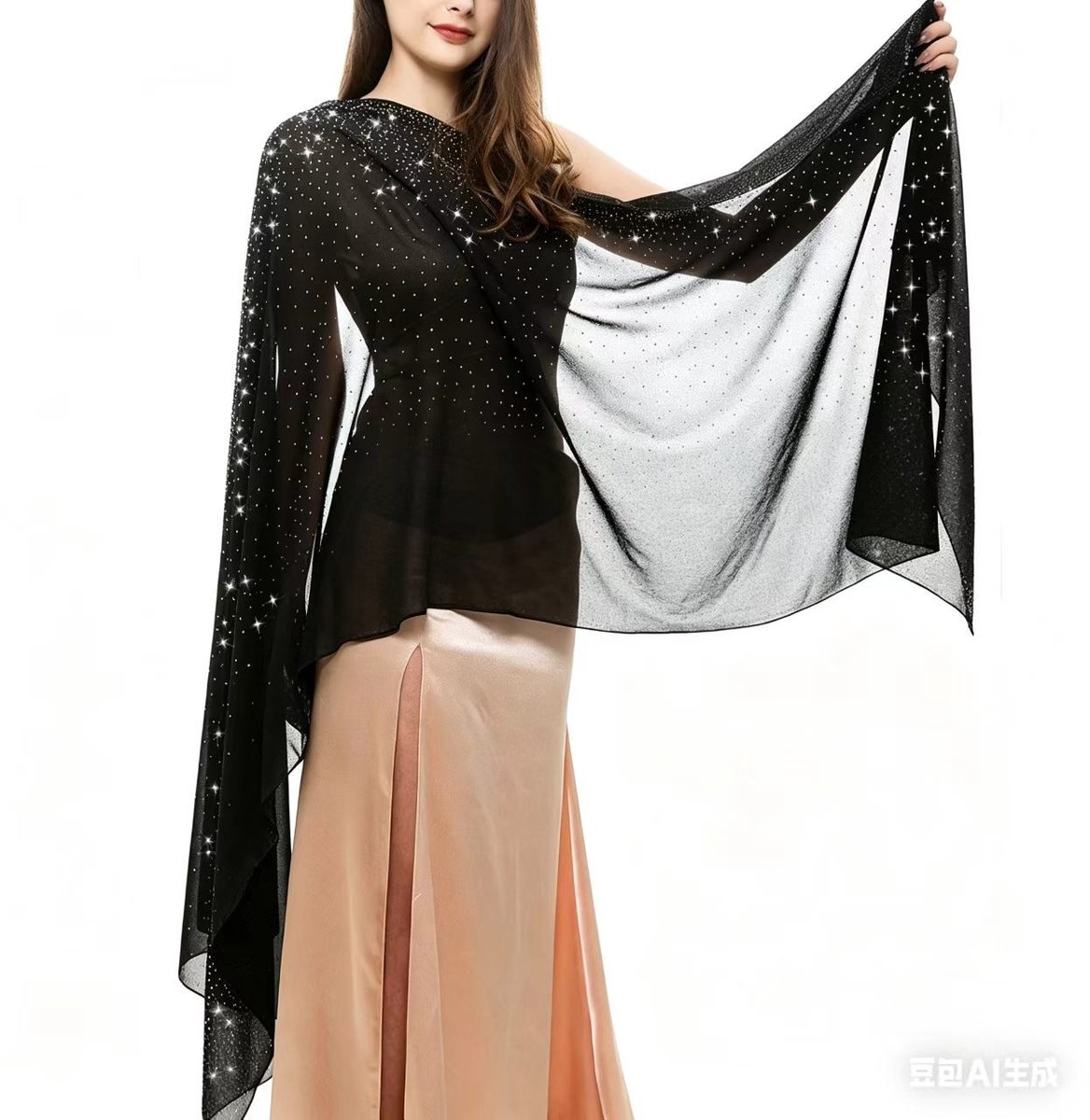 Damessjaal – Shawl dames - Avondstola / Elegante omslagdoek – Avondsjaal – Sprankelende omslagdoek – Perfect te combineren met diverse avondjurken – Zwart