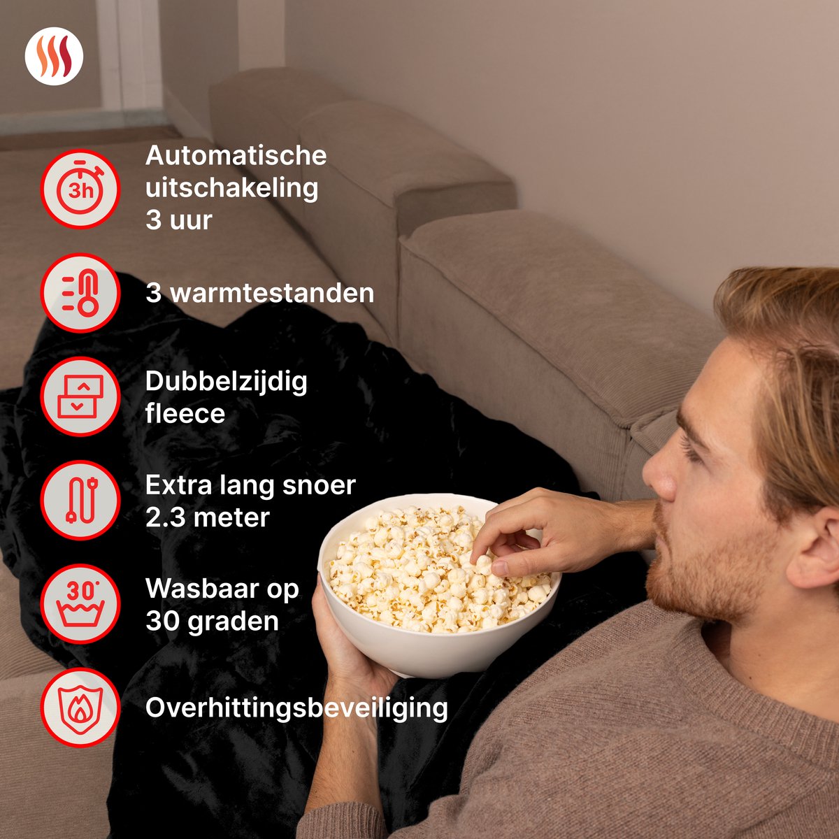 Seranova Elektrische Deken - 160x120 cm - 1 Persoons Warmtedeken - Dubbelzijdig Fleece - Knuffeldeken - Zwart thumbnail 5