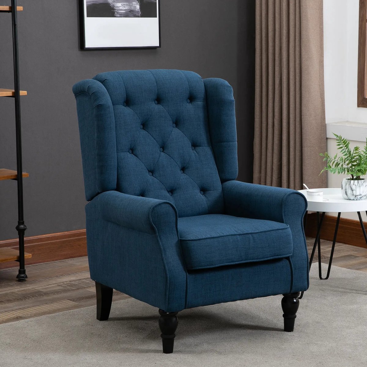 MODENUIT Fauteuil 74 x 86 x 102 cm - Gecapitonneerde Hoge Rugleuning - Voor Woonkamer En Slaapkamer - Stof - Blauw