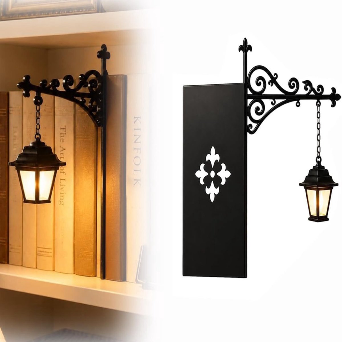 Bibliotheeklantaarn - Decoratieve boekenkastverlichting - prachtige decoratieve lamp - voor de boekenplank met warm led-nachtlampje - hangende miniatuurlamp voor planken - draagbare mini - 2 stuks - Bibliotheeklantaarn - zwart