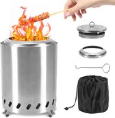 Rookvrije Vuurschaal voor Buiten, RVS Tafelvuur met Dubbelwandige Luchtcirculatie, Aslade, Pook en Draagtas voor Tuin Terras Camping