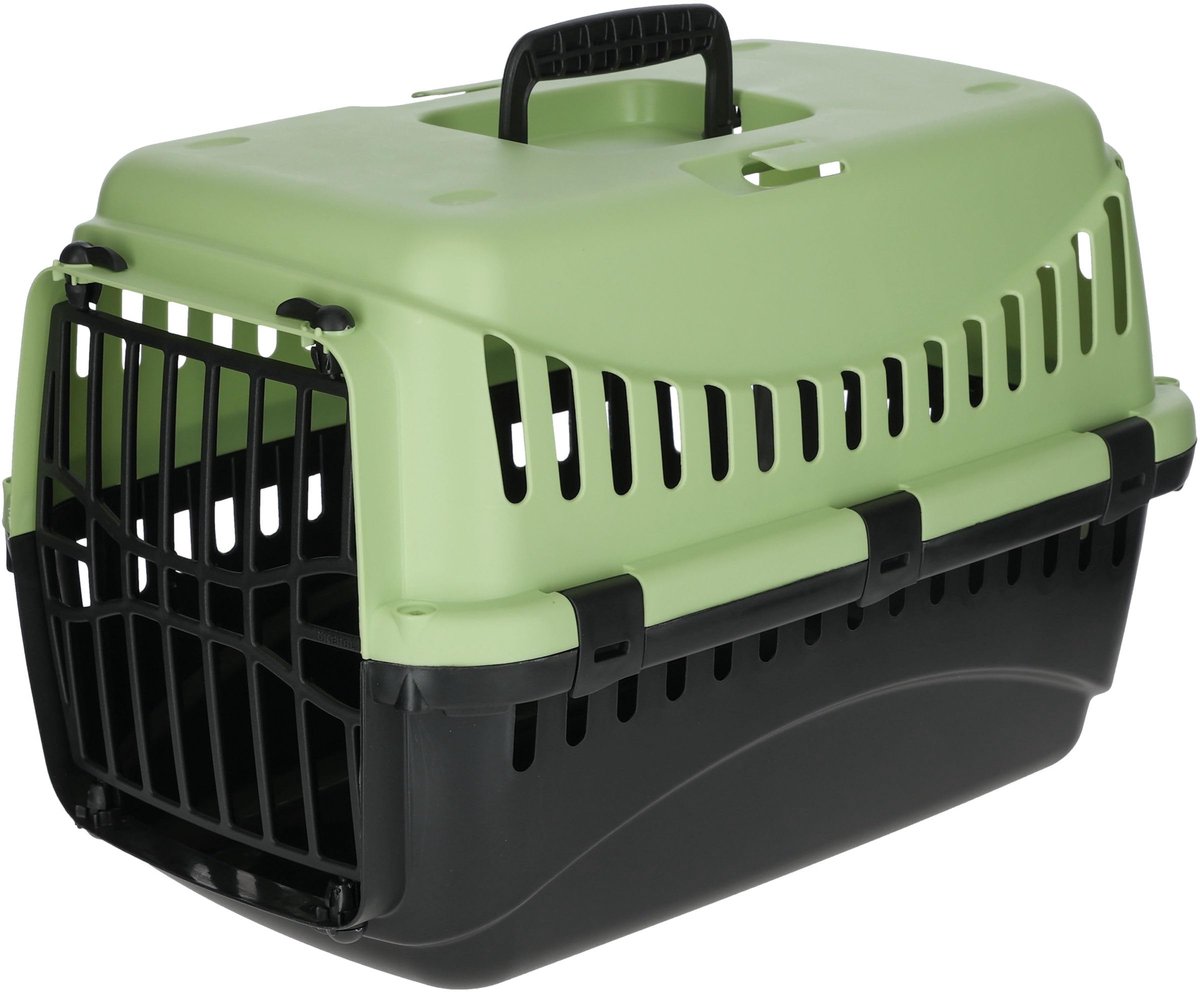 Famanu – Transportbox voor kleine huisdieren, kunststof, 45 x 30 x 30 cm, taupe/crème, geschikt voor katten, honden en konijnen tot 10 kg