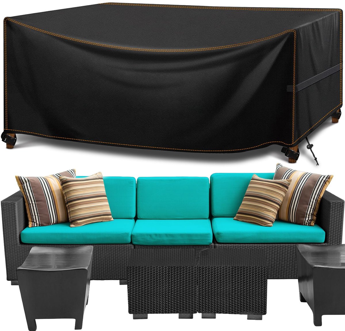 Famanu – Afdekking voor tuinmeubelen, winddicht en waterdicht, 420D Oxford-weefsel, beschermhoes voor rechthoekige tuintafels en terrasmeubels, 250 x 210 x 90 cm