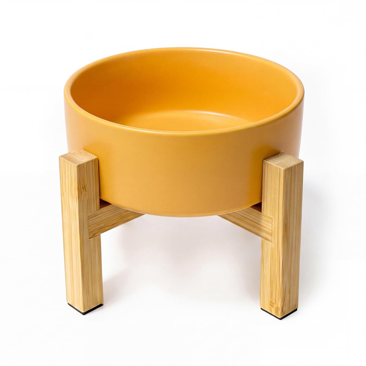 Famanu – Keramische verhoogde kattenkom met standaard, anti-braak voer- en waterbak voor katten en kleine honden, antislip ontwerp, 400 ml, geel