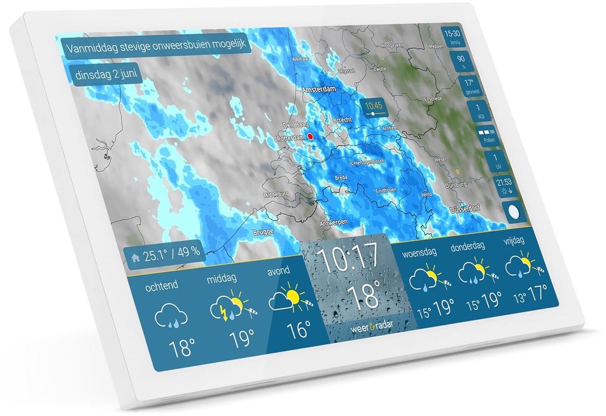 Wifi-thermometer - Wit - 11 inch - Weerstation met HD+-kleurenscherm en Regenradar - Voor Thuisgebruik